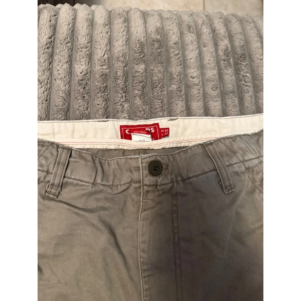 Chaps Mens Khaki Tan Cotton Cargo Pants Straight Leg 32x32 Utility Workwear